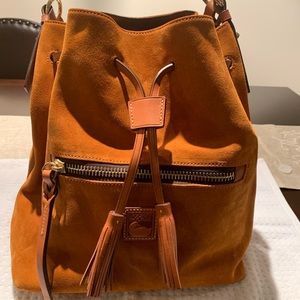 Dooney and Bourke Suede Drawstring Bag in brown